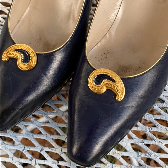 Vintage Bally Navy Blue Leather Made in Italy Heels - Picture 11 of 12